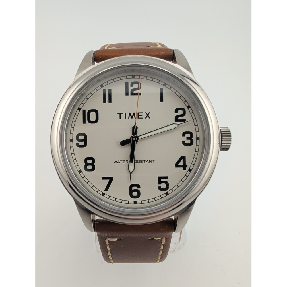 Timex New England Men's Watch 40mm Case Brown Leather Band- New Battery